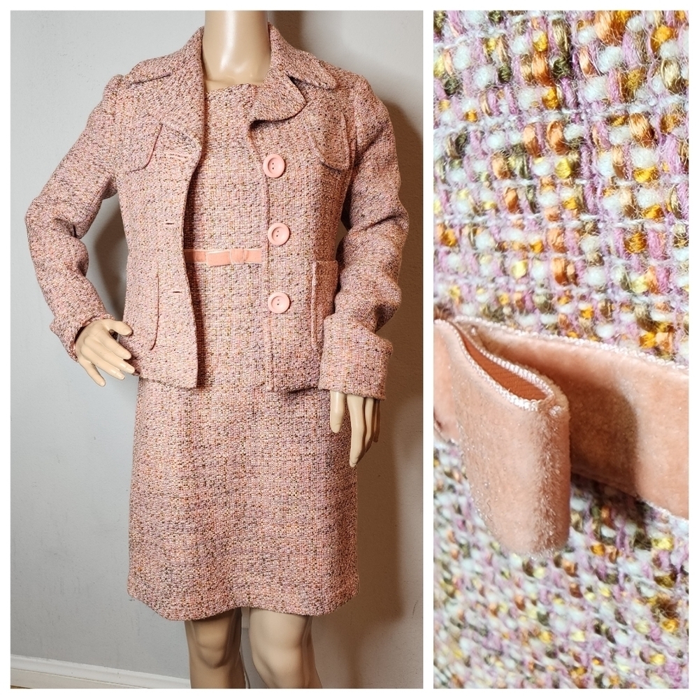 Gap Pink Tweed 2-piece Blazer & Dress Set Wool Blend Y2k Women's Size 2